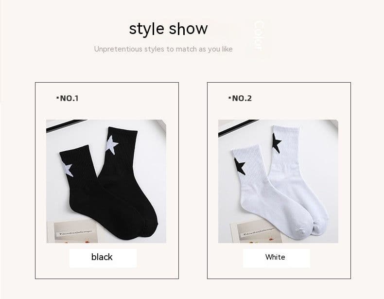image-Black And White Five-pointed Star Tube Socks Breathable Sports Socks