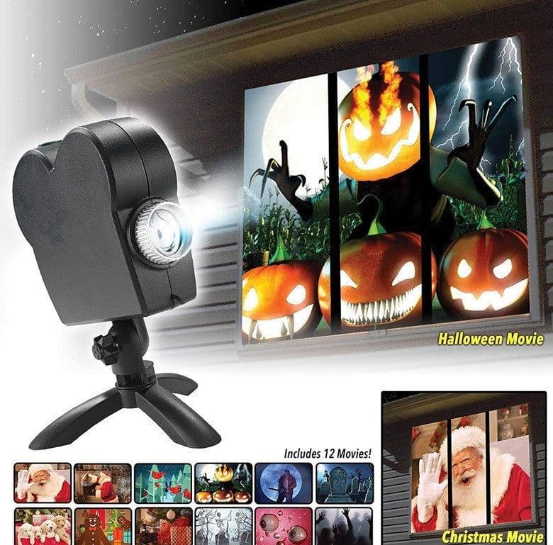 image-Halloween Christmas Laser Projector 12 Movies Disco Light Mini Window Home Theater Projector Indoor Outdoor Projector