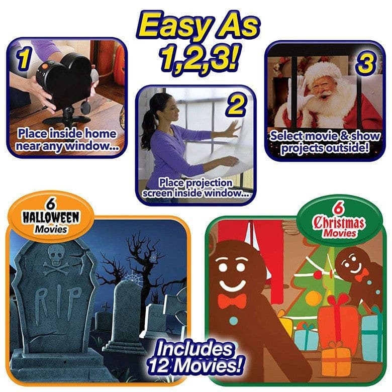 image-Halloween Christmas Laser Projector 12 Movies Disco Light Mini Window Home Theater Projector Indoor Outdoor Projector
