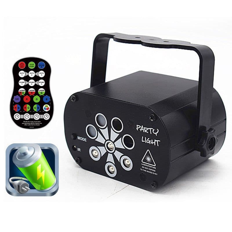 image-New LED Stage Light Laser Projector Disco Lamp With Voice Control Sound Party Lights For Home DJ Laser Show Party Lamp