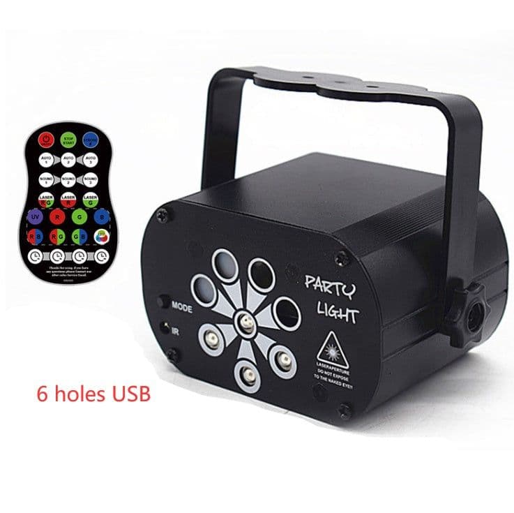 image-New LED Stage Light Laser Projector Disco Lamp With Voice Control Sound Party Lights For Home DJ Laser Show Party Lamp