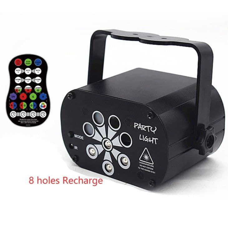 image-New LED Stage Light Laser Projector Disco Lamp With Voice Control Sound Party Lights For Home DJ Laser Show Party Lamp