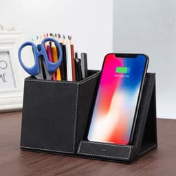 image-Leather Pen Holder Wireless Charger Wireless Phone Charger And Pen Holder Fast Charging Phone