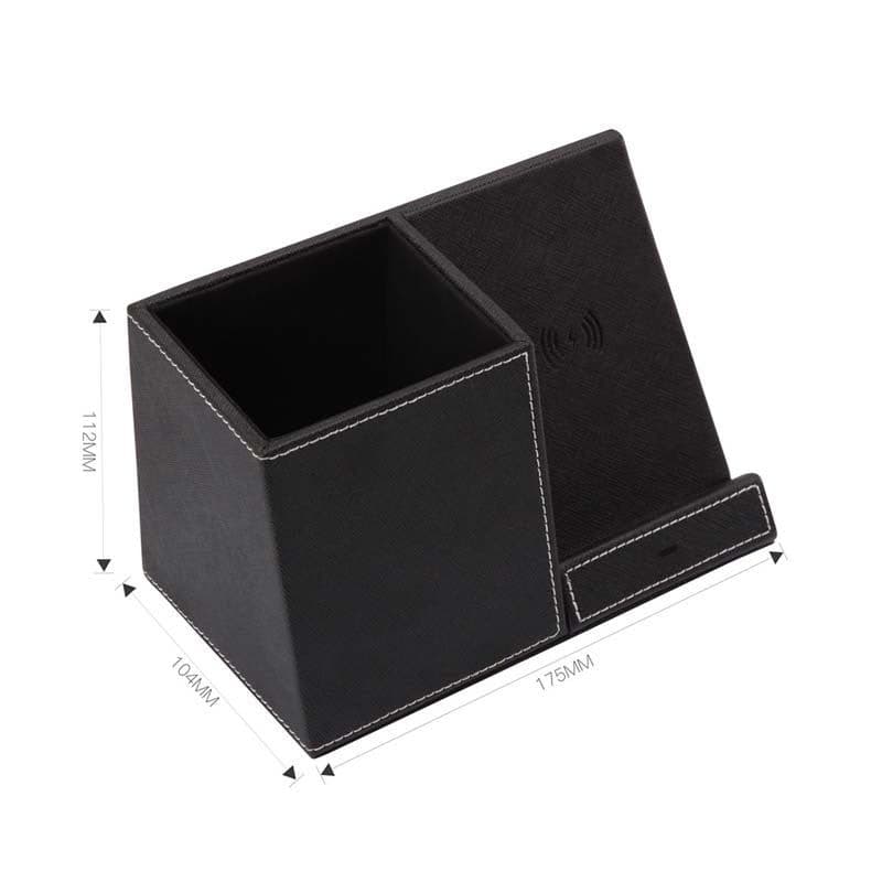 image-Leather Pen Holder Wireless Charger Wireless Phone Charger And Pen Holder Fast Charging Phone