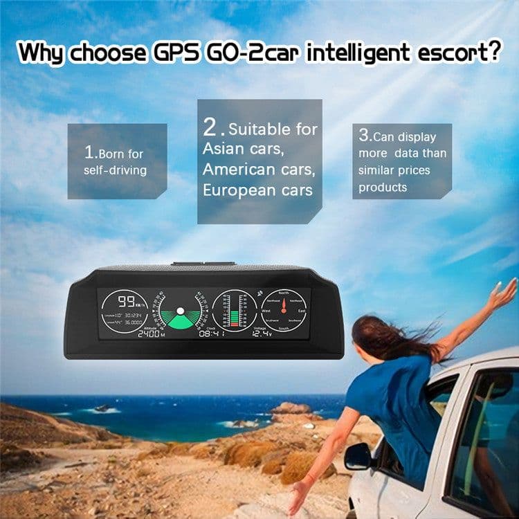 image-GPS GO 2 Universal Car HUD Monitoring Speed Level Gradient Compass