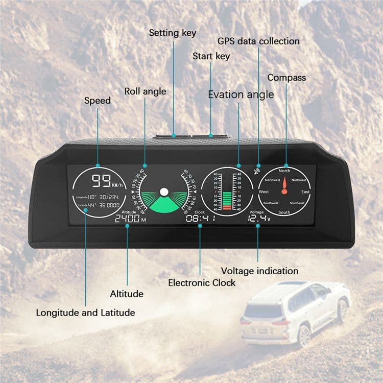 image-GPS GO 2 Universal Car HUD Monitoring Speed Level Gradient Compass