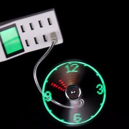 image-USB Fan Adjustable Mini Flexible Fan LED Light Time Clock Desktop Cool Gadget Time Display