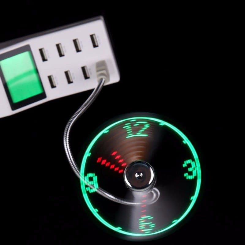 image-USB Fan Adjustable Mini Flexible Fan LED Light Time Clock Desktop Cool Gadget Time Display