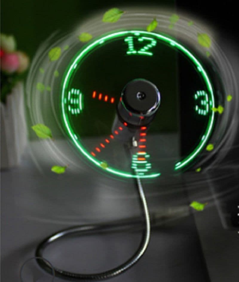 image-USB Fan Adjustable Mini Flexible Fan LED Light Time Clock Desktop Cool Gadget Time Display
