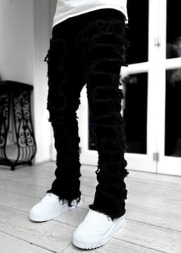 image-Men Trousers Individual Patched Pants Long Tight Fit Stacked Jeans For Mens Clothing