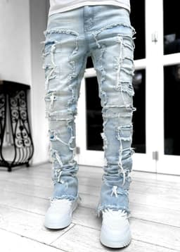 image-Men Trousers Individual Patched Pants Long Tight Fit Stacked Jeans For Mens Clothing