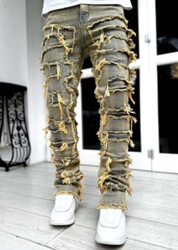 image-Men Trousers Individual Patched Pants Long Tight Fit Stacked Jeans For Mens Clothing