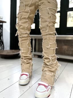 image-Men Trousers Individual Patched Pants Long Tight Fit Stacked Jeans For Mens Clothing