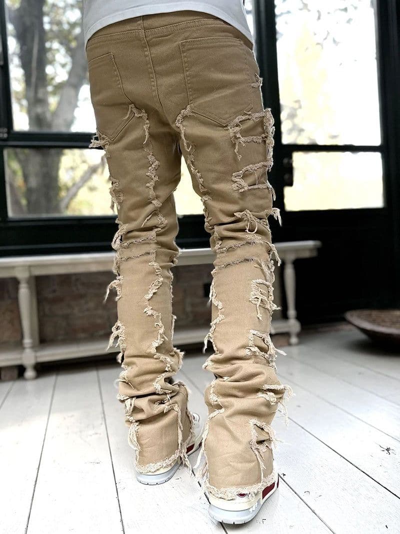 image-Men Trousers Individual Patched Pants Long Tight Fit Stacked Jeans For Mens Clothing
