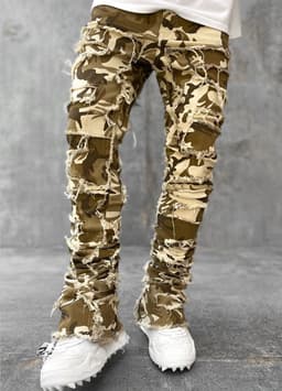 image-Men Trousers Individual Patched Pants Long Tight Fit Stacked Jeans For Mens Clothing