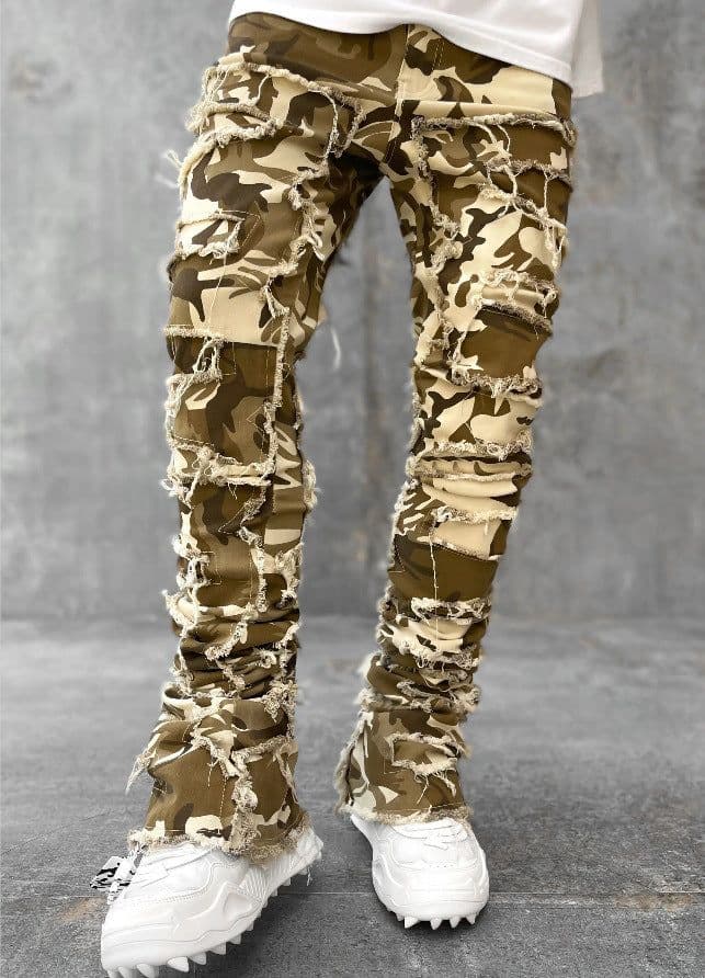 image-Men Trousers Individual Patched Pants Long Tight Fit Stacked Jeans For Mens Clothing