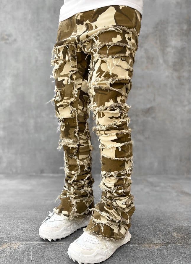 image-Men Trousers Individual Patched Pants Long Tight Fit Stacked Jeans For Mens Clothing