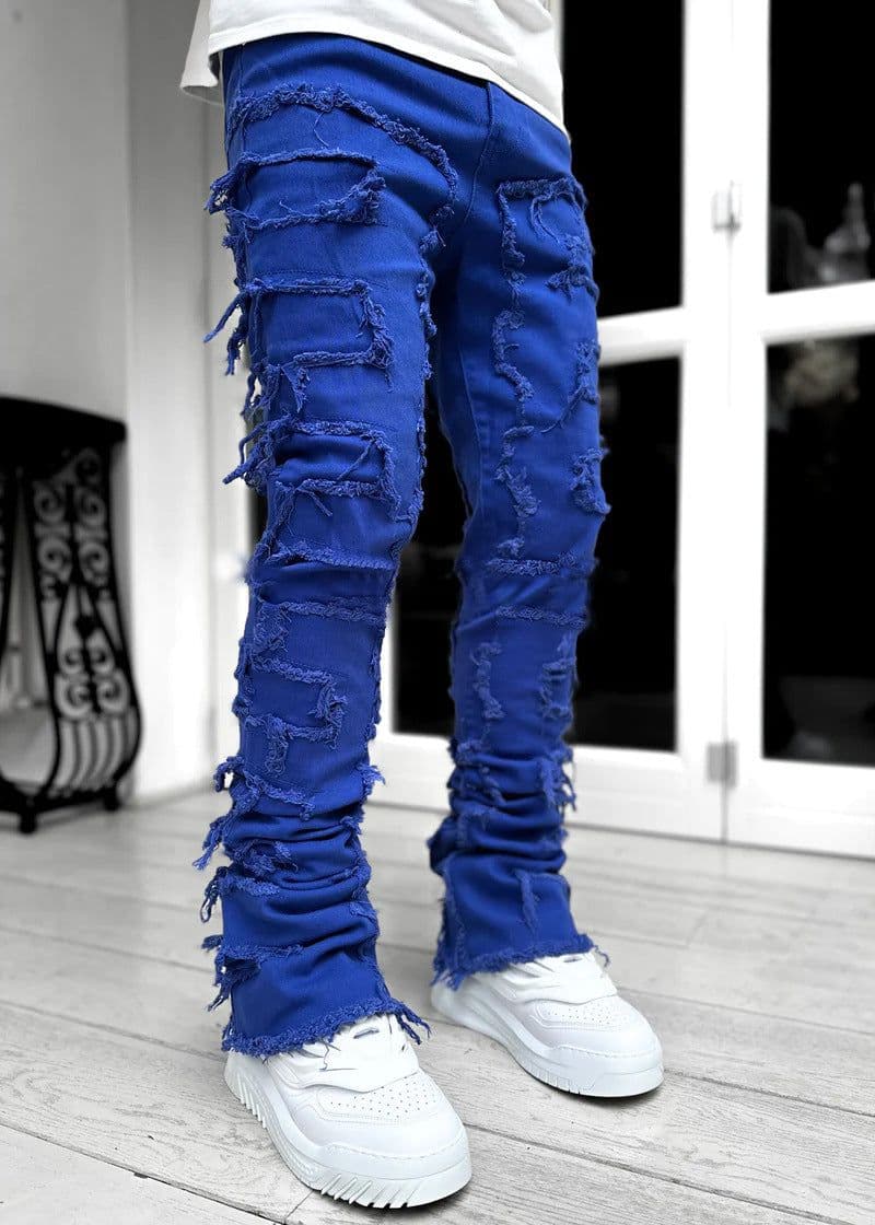 image-Men Trousers Individual Patched Pants Long Tight Fit Stacked Jeans For Mens Clothing