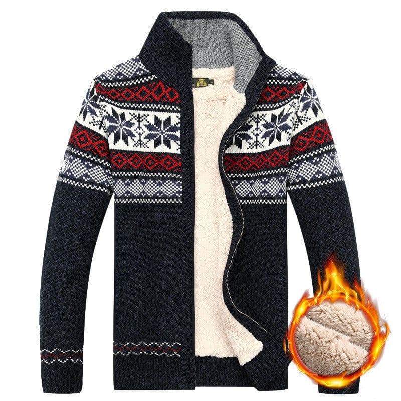 image-Men's Sweater Warm Velvet Sweatercoat Winter Wool Cardigan Male Casual Thicken Warm Fleece Christmas Sweater For Man