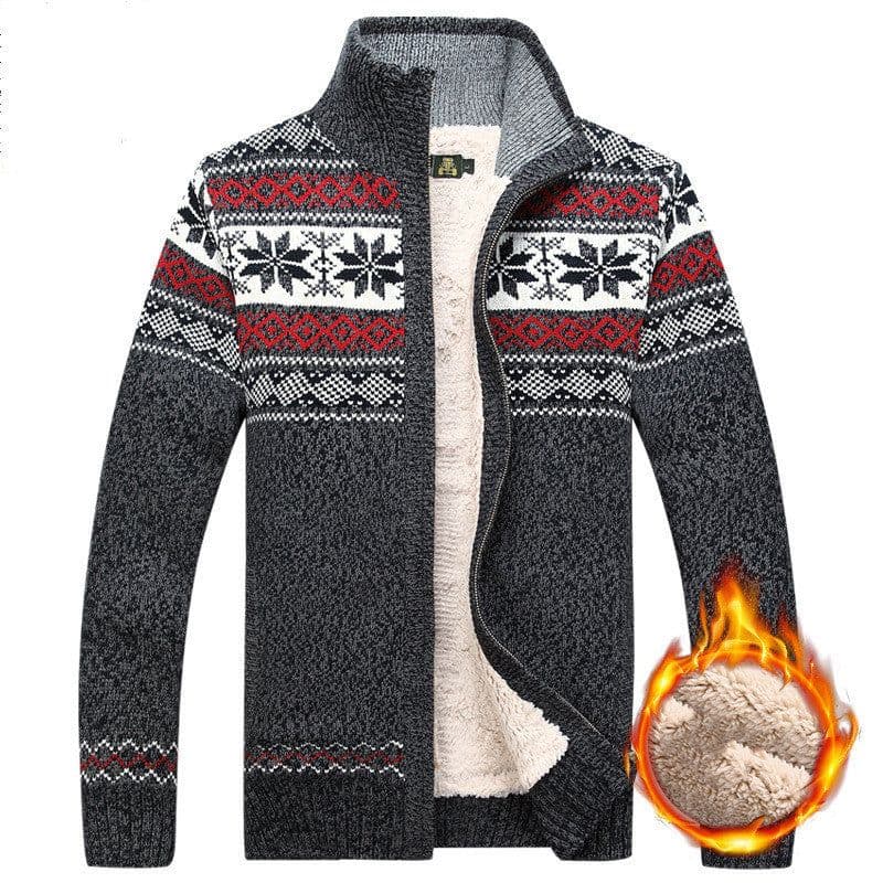 image-Men's Sweater Warm Velvet Sweatercoat Winter Wool Cardigan Male Casual Thicken Warm Fleece Christmas Sweater For Man
