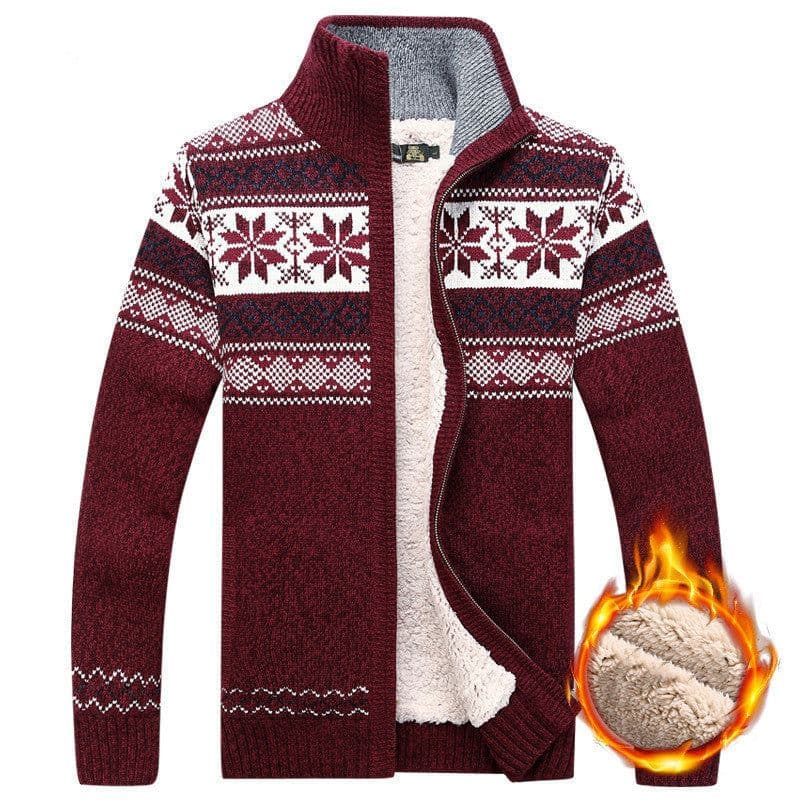 image-Men's Sweater Warm Velvet Sweatercoat Winter Wool Cardigan Male Casual Thicken Warm Fleece Christmas Sweater For Man