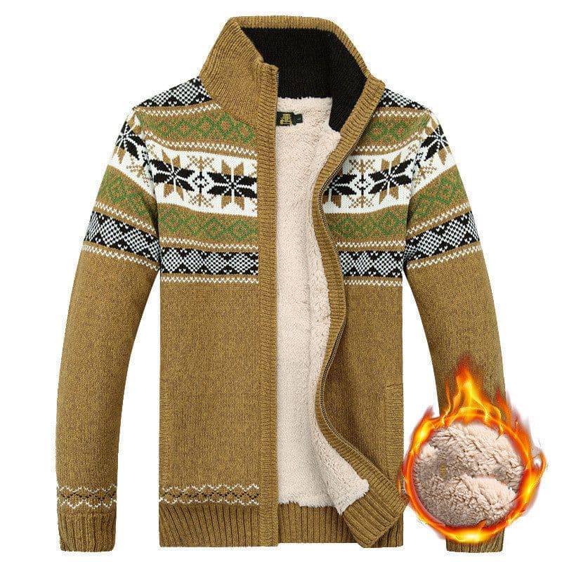 image-Men's Sweater Warm Velvet Sweatercoat Winter Wool Cardigan Male Casual Thicken Warm Fleece Christmas Sweater For Man