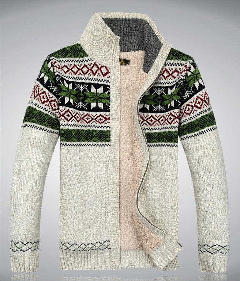 image-Men's Sweater Warm Velvet Sweatercoat Winter Wool Cardigan Male Casual Thicken Warm Fleece Christmas Sweater For Man