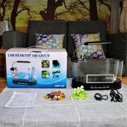 image-USB Desktop Streaming Mini Aquarium Time Date Week Temperature Alarm Transparent Pen Holder