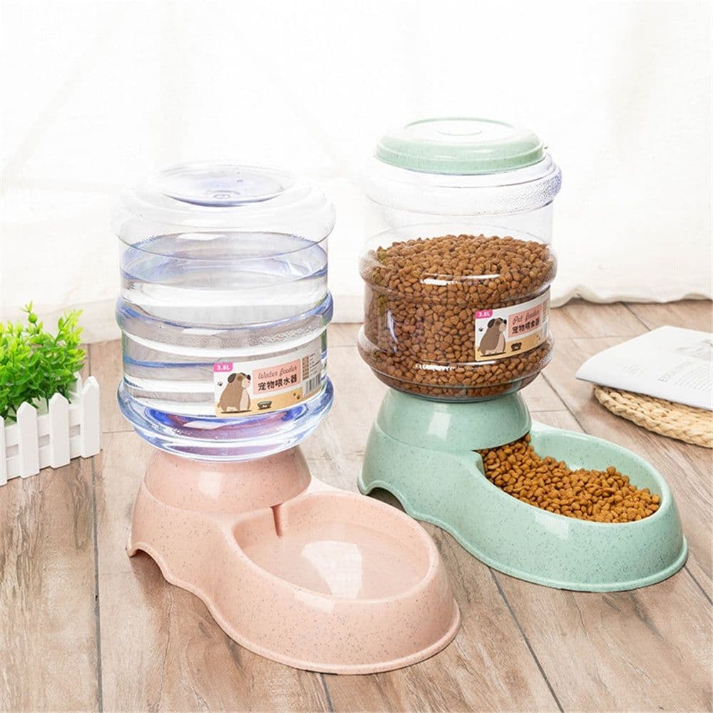 image-Automatic Pet Feeder Cat Drinker Water Feeding Dog Bowl Cat Bowl Food Storage Bucket Combination