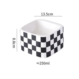 image-Black And White Lattice Ceramic High Foot Neck Protecting Pet Bowl