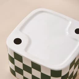 image-Black And White Lattice Ceramic High Foot Neck Protecting Pet Bowl