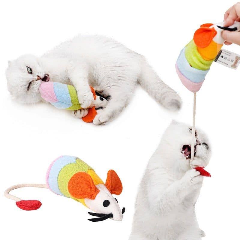 image-Rainbow Mouse Pet Tease Cat Plush Bite Resistant Toy