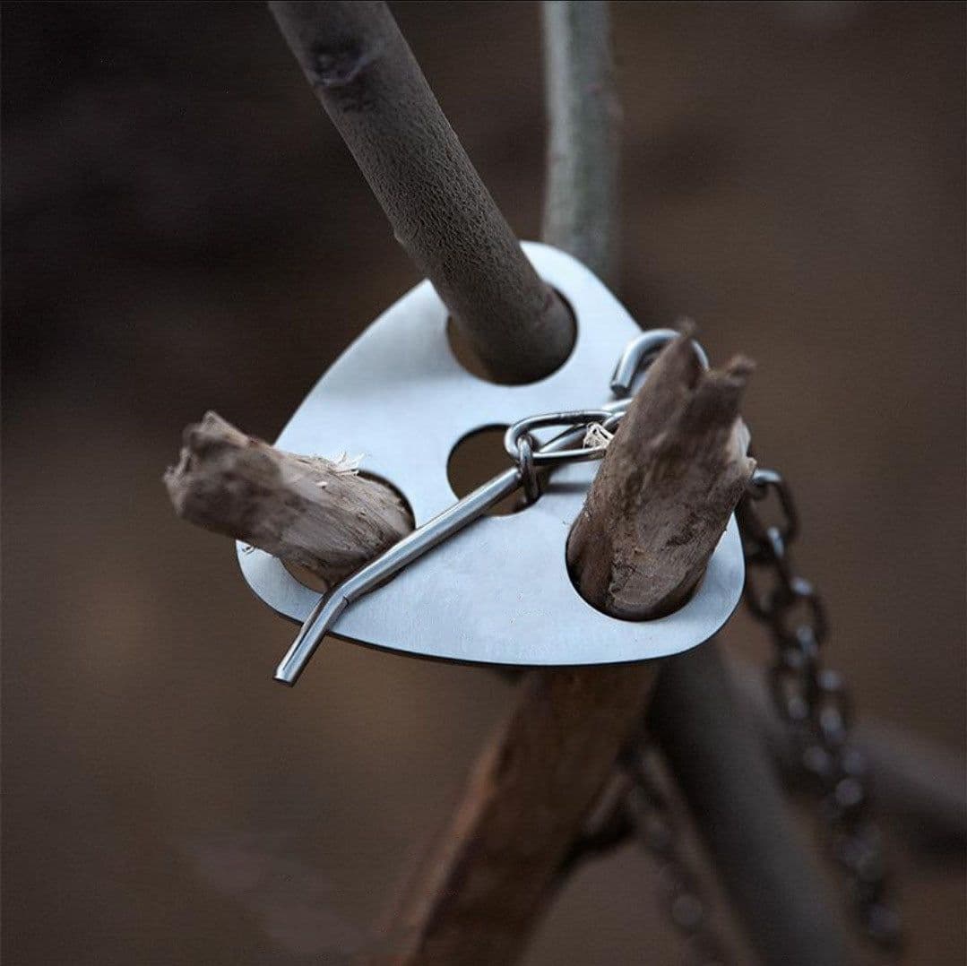 image-Compatible with Apple, Cross-border Portable Outdoor Barbecue Camping Stainless Steel Hanger Camping Tripod Hanging Pot Rack Barbecue Branch Ring