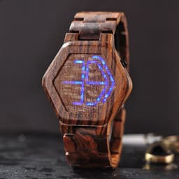 image-LED Display Wooden Watch Men Wristwatches Wood Night Vision