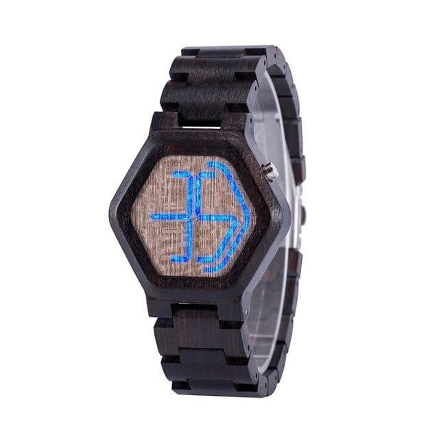 image-LED Display Wooden Watch Men Wristwatches Wood Night Vision
