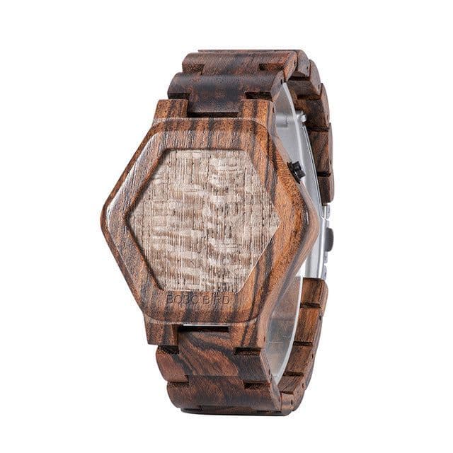 image-LED Display Wooden Watch Men Wristwatches Wood Night Vision