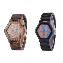 image-LED Display Wooden Watch Men Wristwatches Wood Night Vision