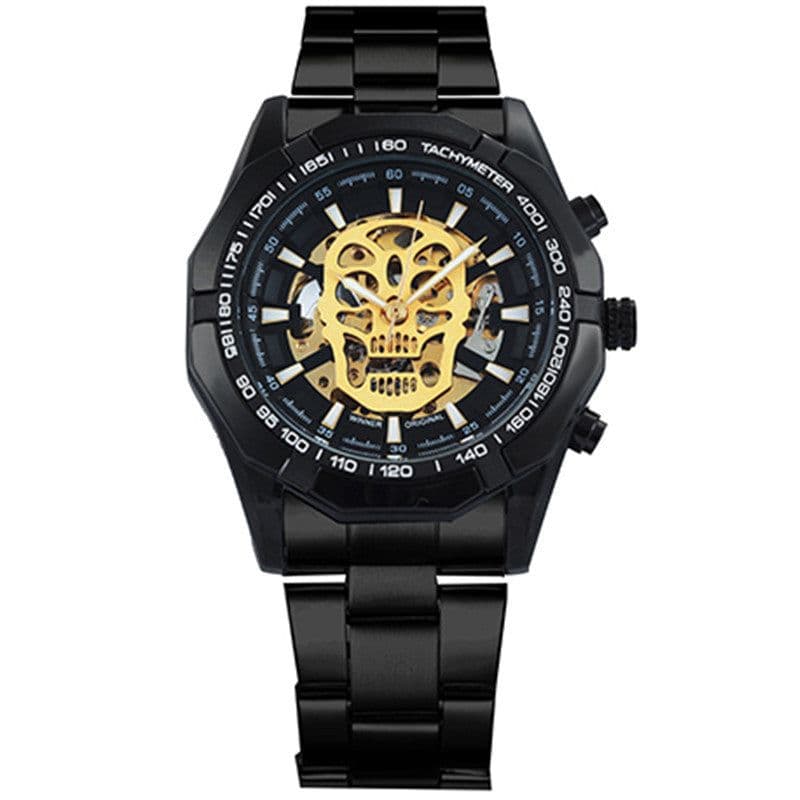 image-Official Automatic GOLD Watch Men Steel Strap Skeleton