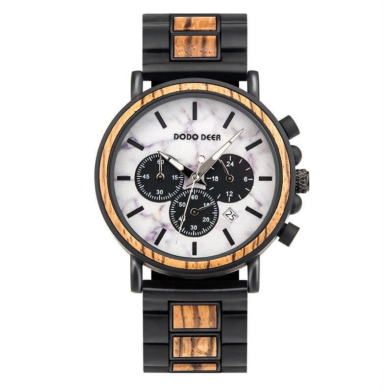 image-Luxury Wood Stainless Steel Men Watch Stylish Wooden