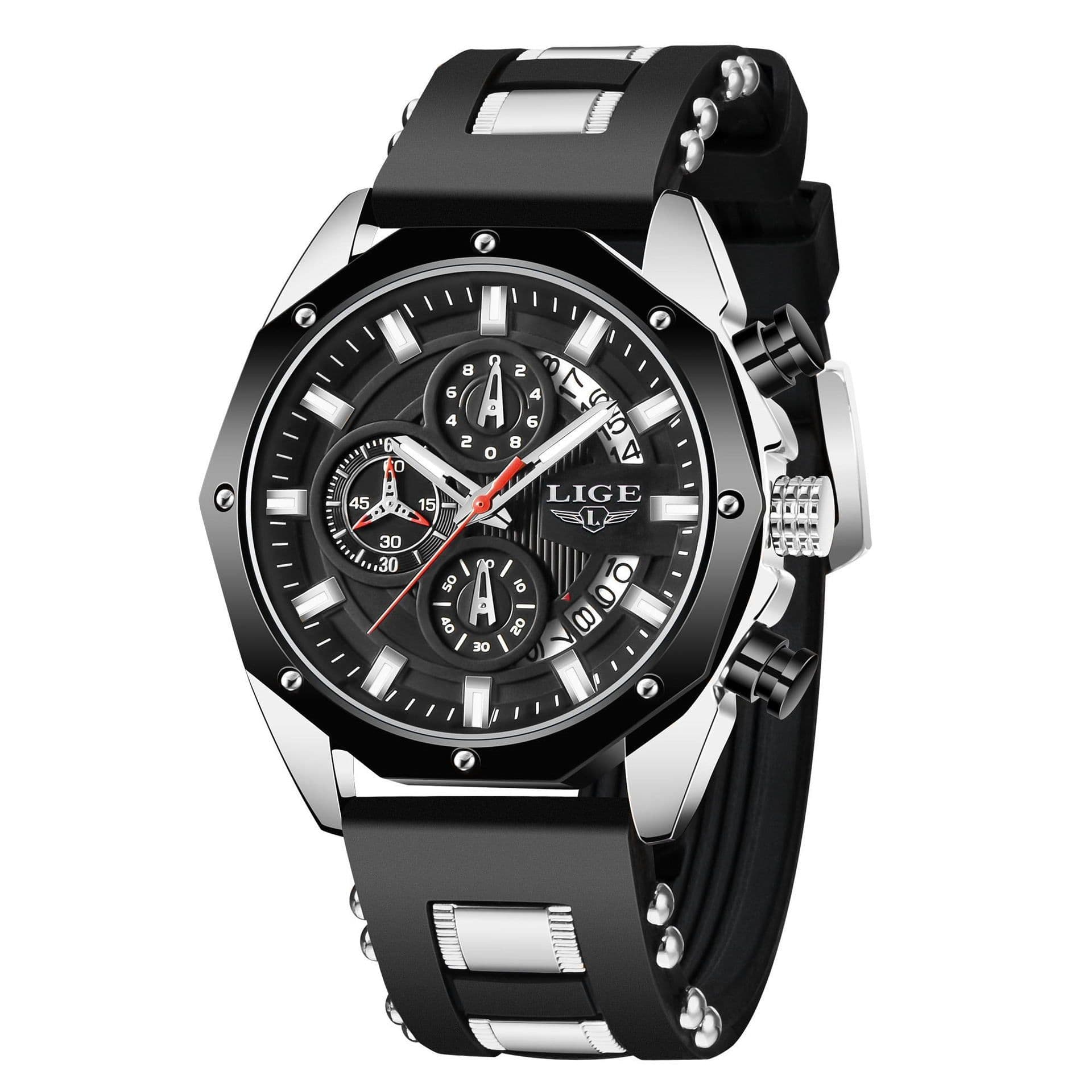 image-Fashion Mens Watches Top Brand Luxury Silicone Sport Watch Men Quartz Date Clock Waterproof Wristwatch Chronograph