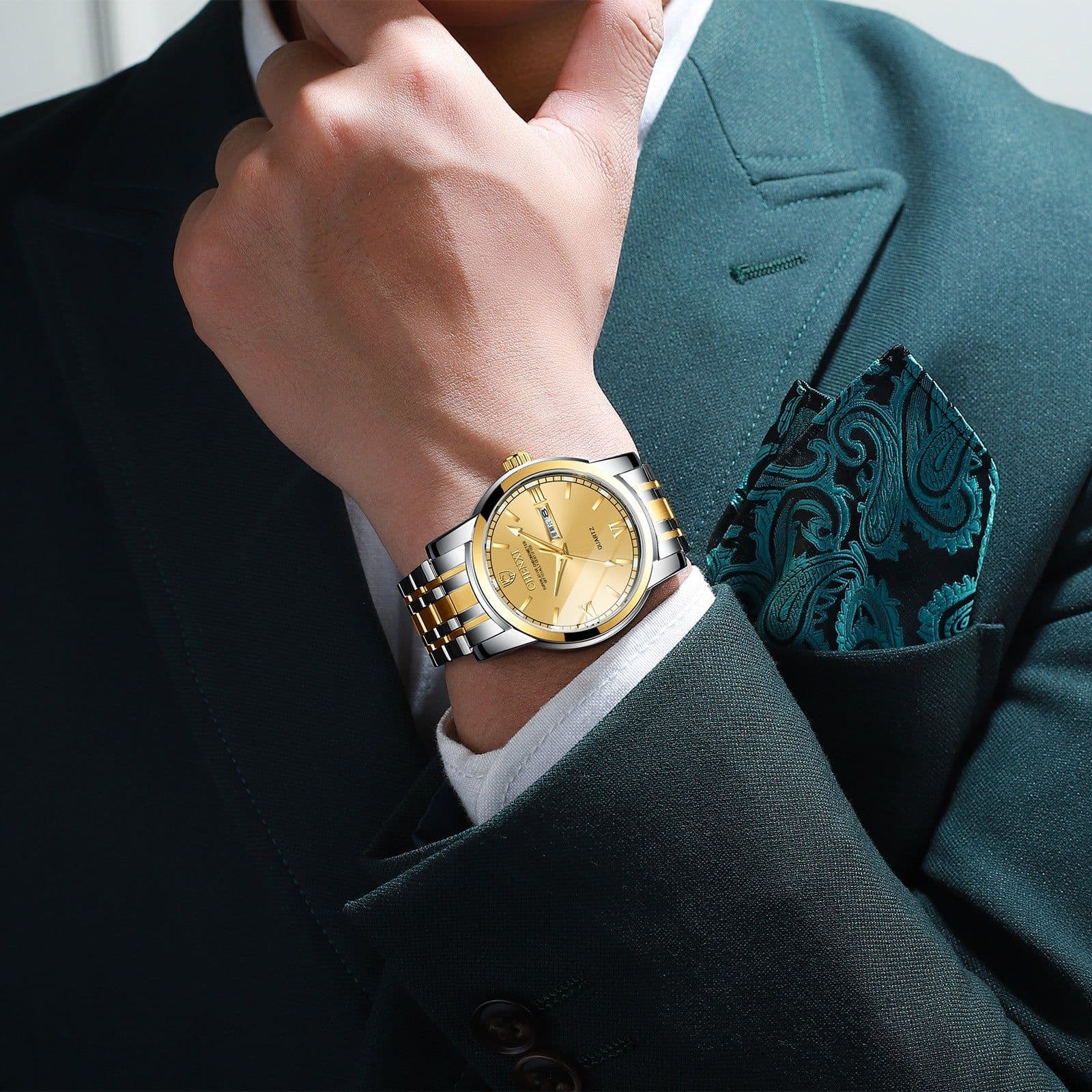 image-Double Calendar Luminous Waterproof Steel Belt Positive Watch
