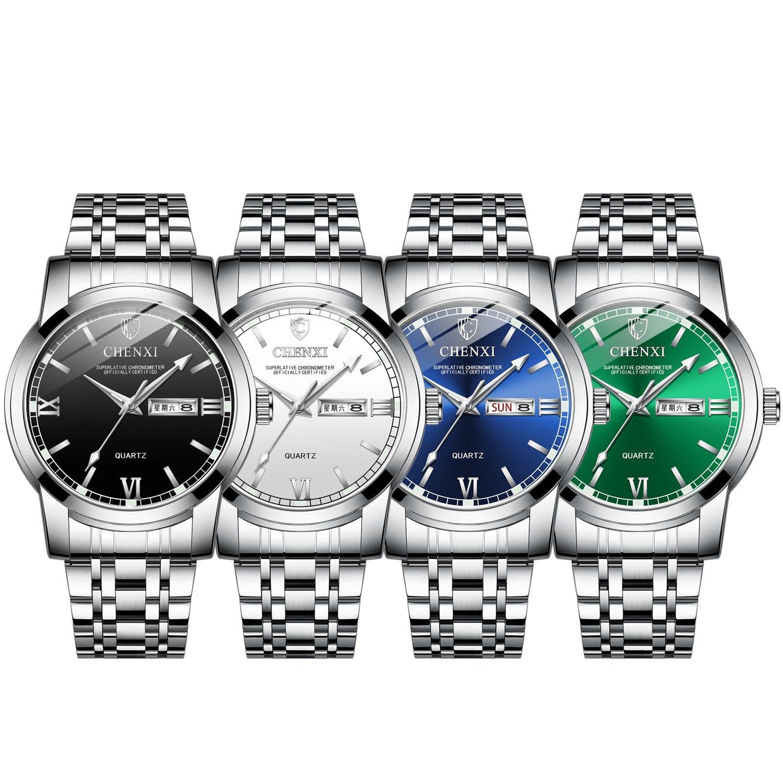 image-Double Calendar Luminous Waterproof Steel Belt Positive Watch