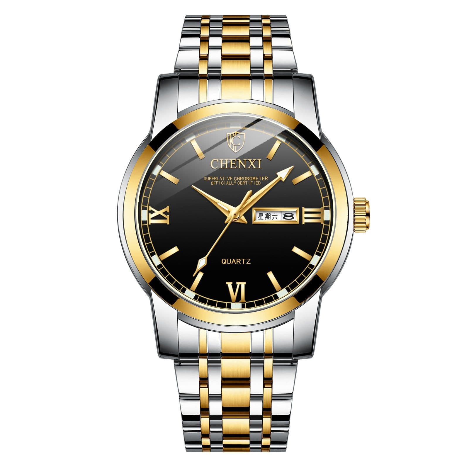 image-Double Calendar Luminous Waterproof Steel Belt Positive Watch