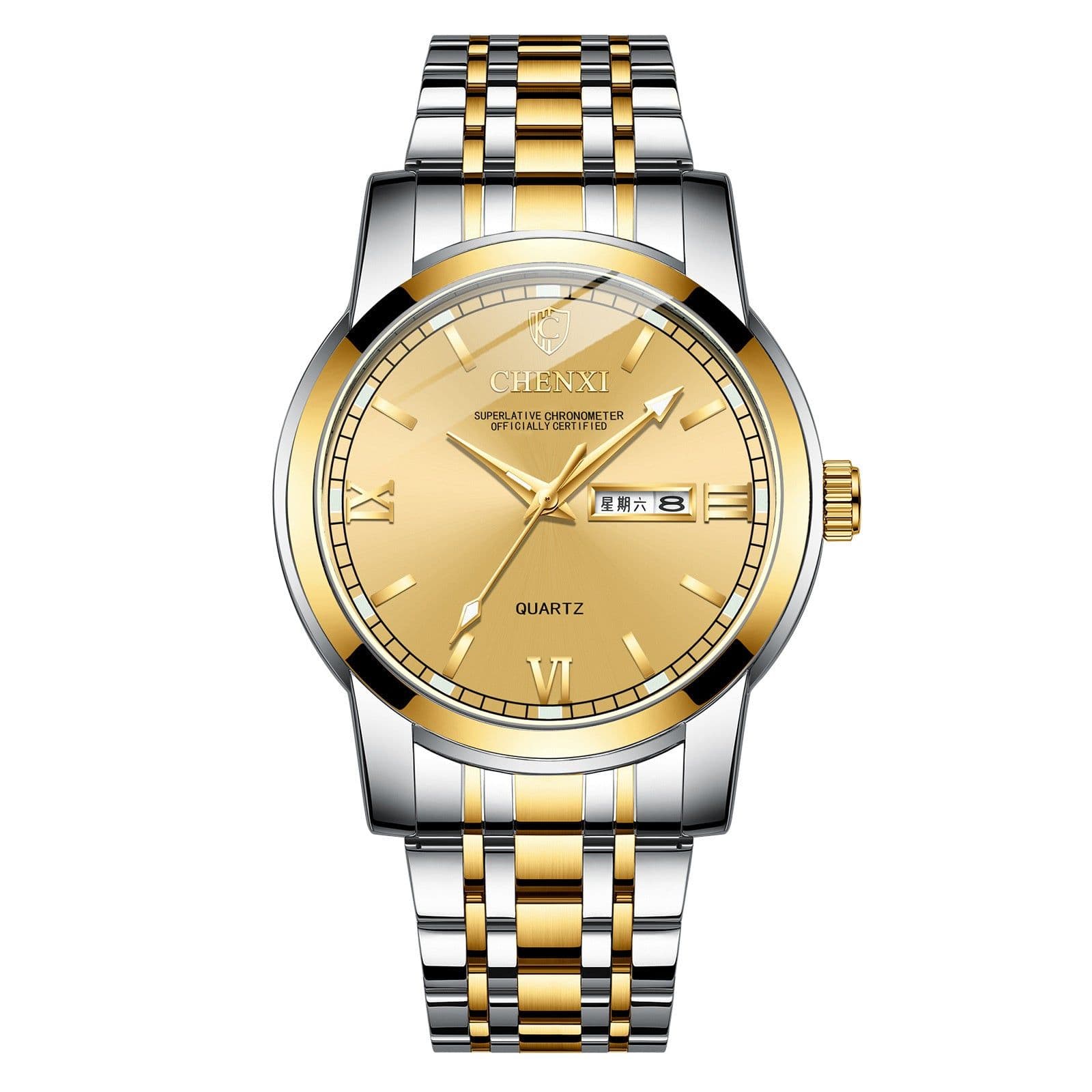 image-Double Calendar Luminous Waterproof Steel Belt Positive Watch