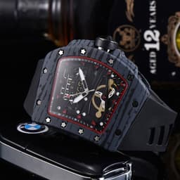 image-Knife Hollow Carbon Brazed Silicone Band Quartz Men's Watch