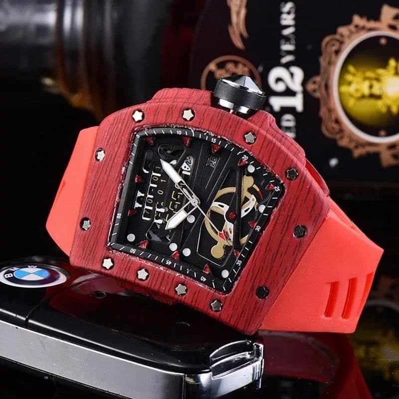 image-Knife Hollow Carbon Brazed Silicone Band Quartz Men's Watch