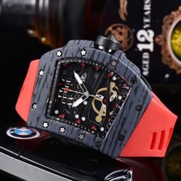 image-Knife Hollow Carbon Brazed Silicone Band Quartz Men's Watch
