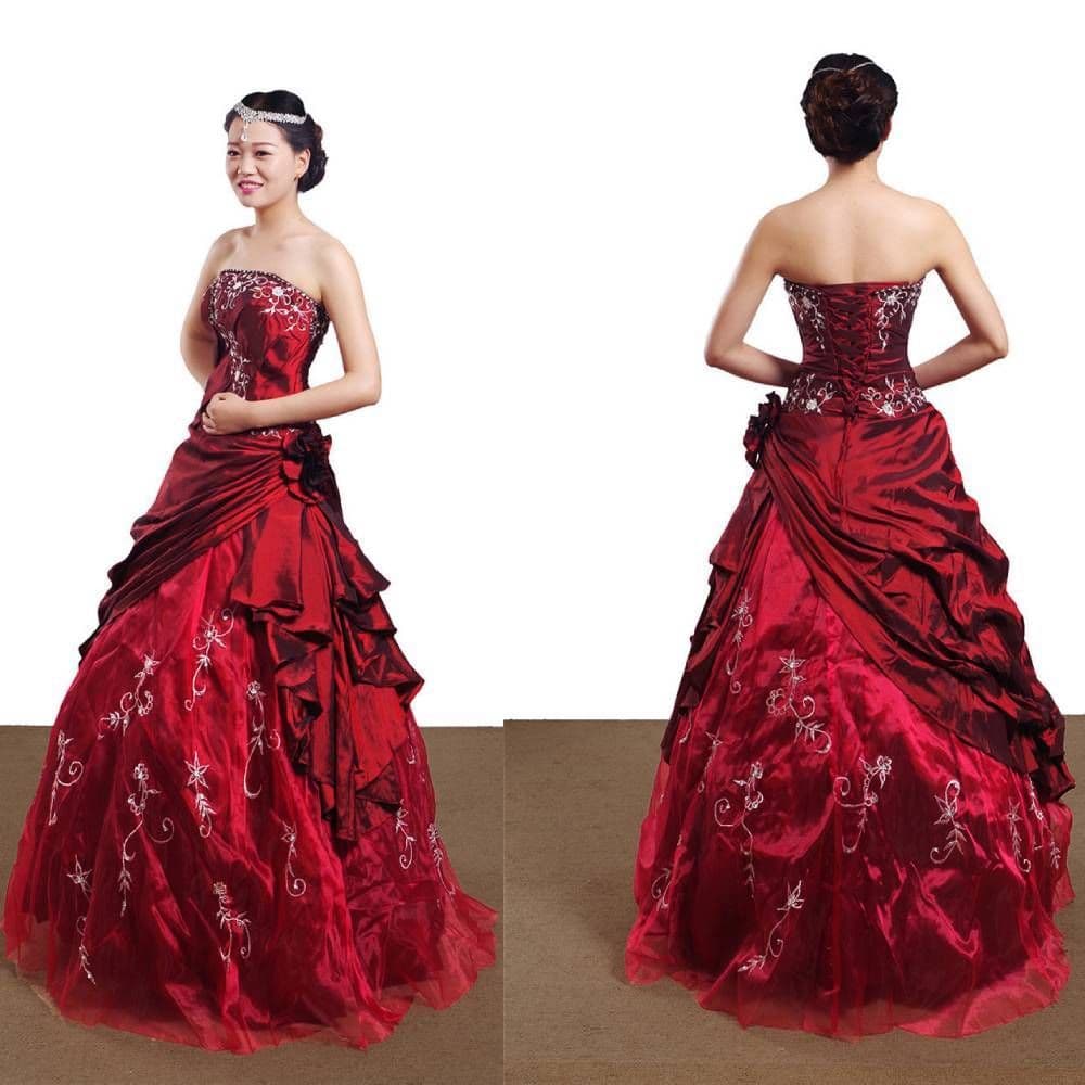 image-Wedding Dress Handmade Silver Embroidered Taffeta Formal Occasion Ball Evening Gown For Women