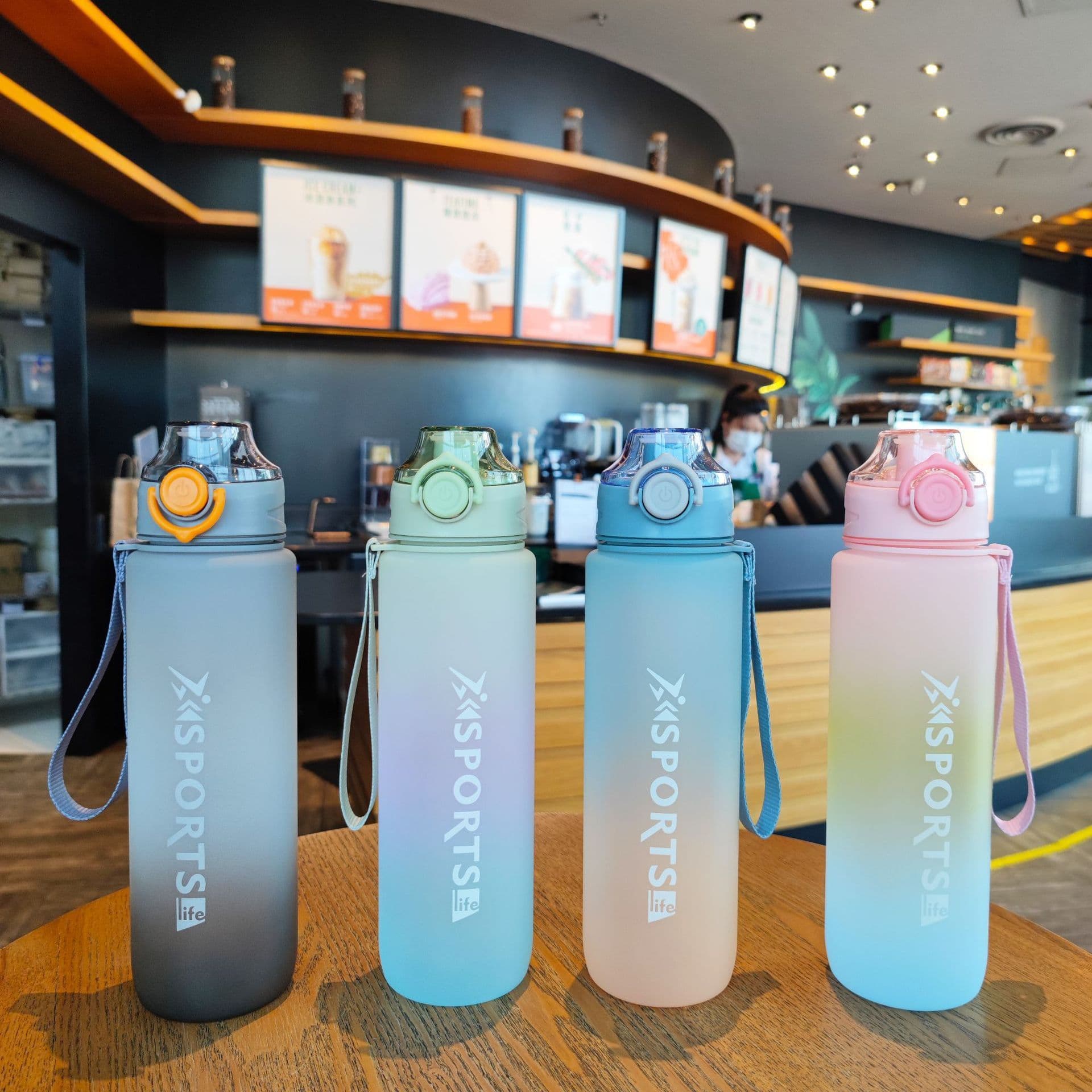 image-Rainbow Gradient Large Capacity 1L Sports Fitness Cup