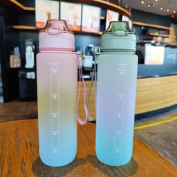 image-Rainbow Gradient Plastic Cup Sports Cup Outdoor Gym Couple Large Capacity 1L